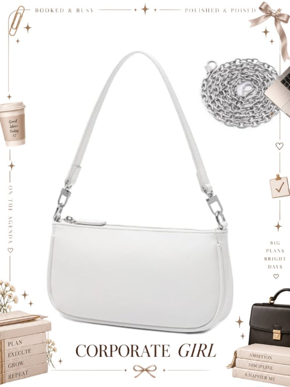 Y2K PU Leather Shoulder Bag Top Handle Clutch with Detachable Gold Chain